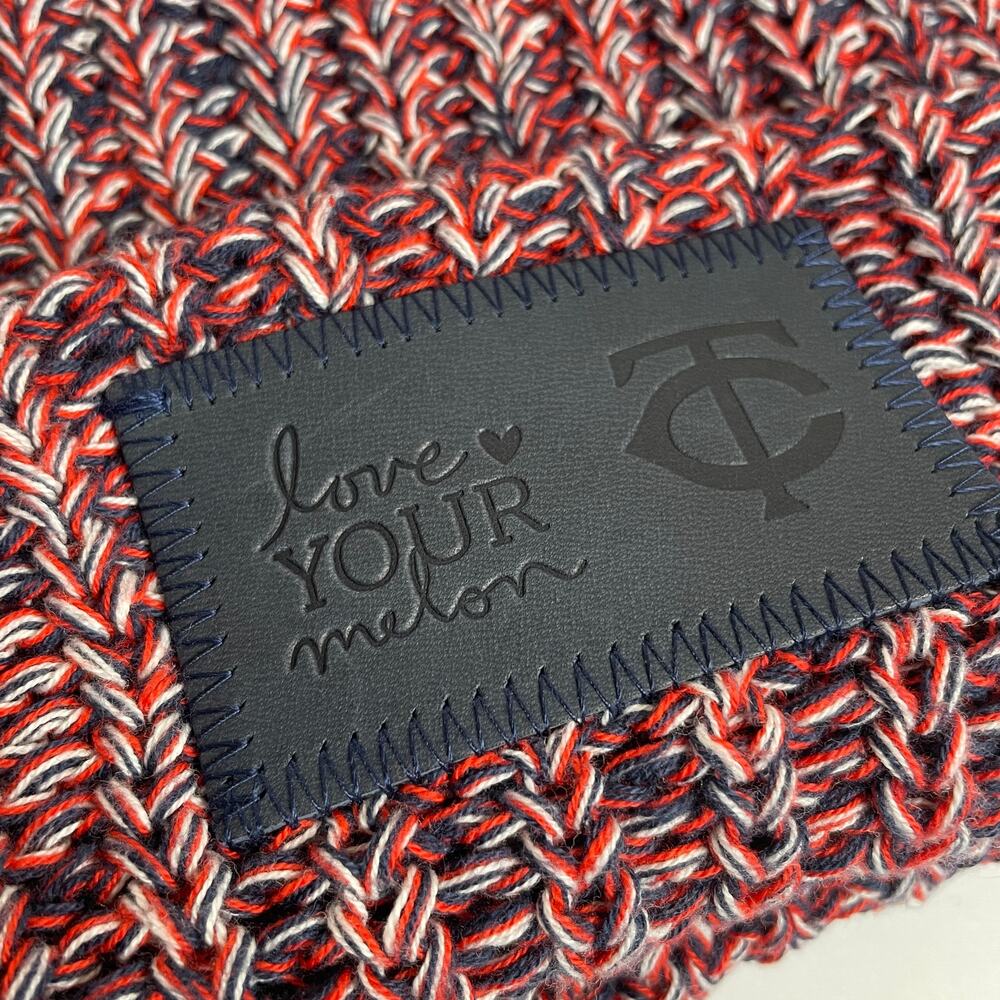 Love Your Melon Red Blue Pom Pom Cotton Knit Beanie Hat Twin Cities